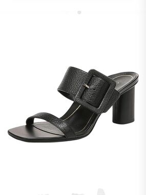 Vionic Brookell Black Leather Heeled Slide Sandals